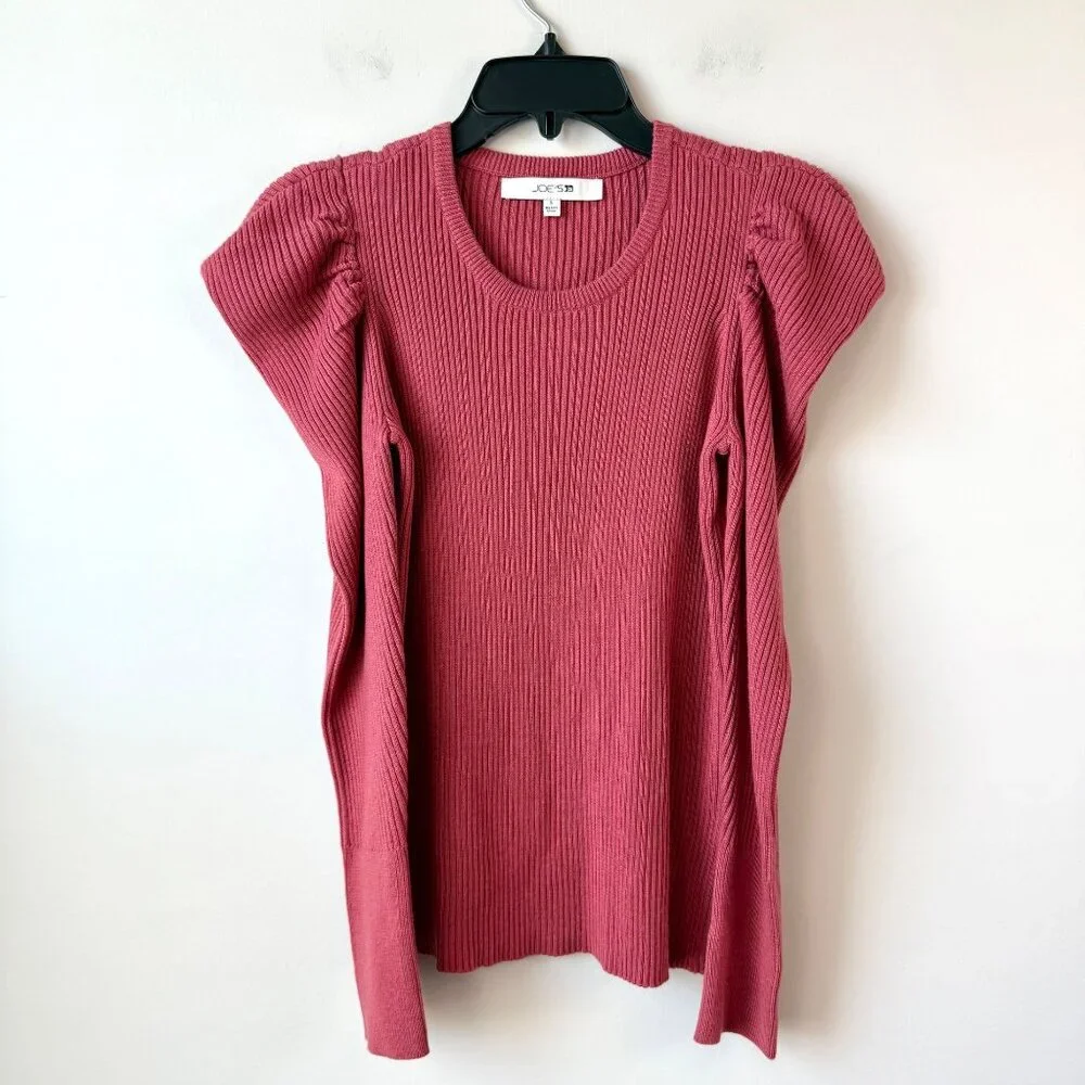 Joe's Jeans Wool Blend Rib Sweater Womens Size S Slate Rose Puff Sleeves‎ Fitted